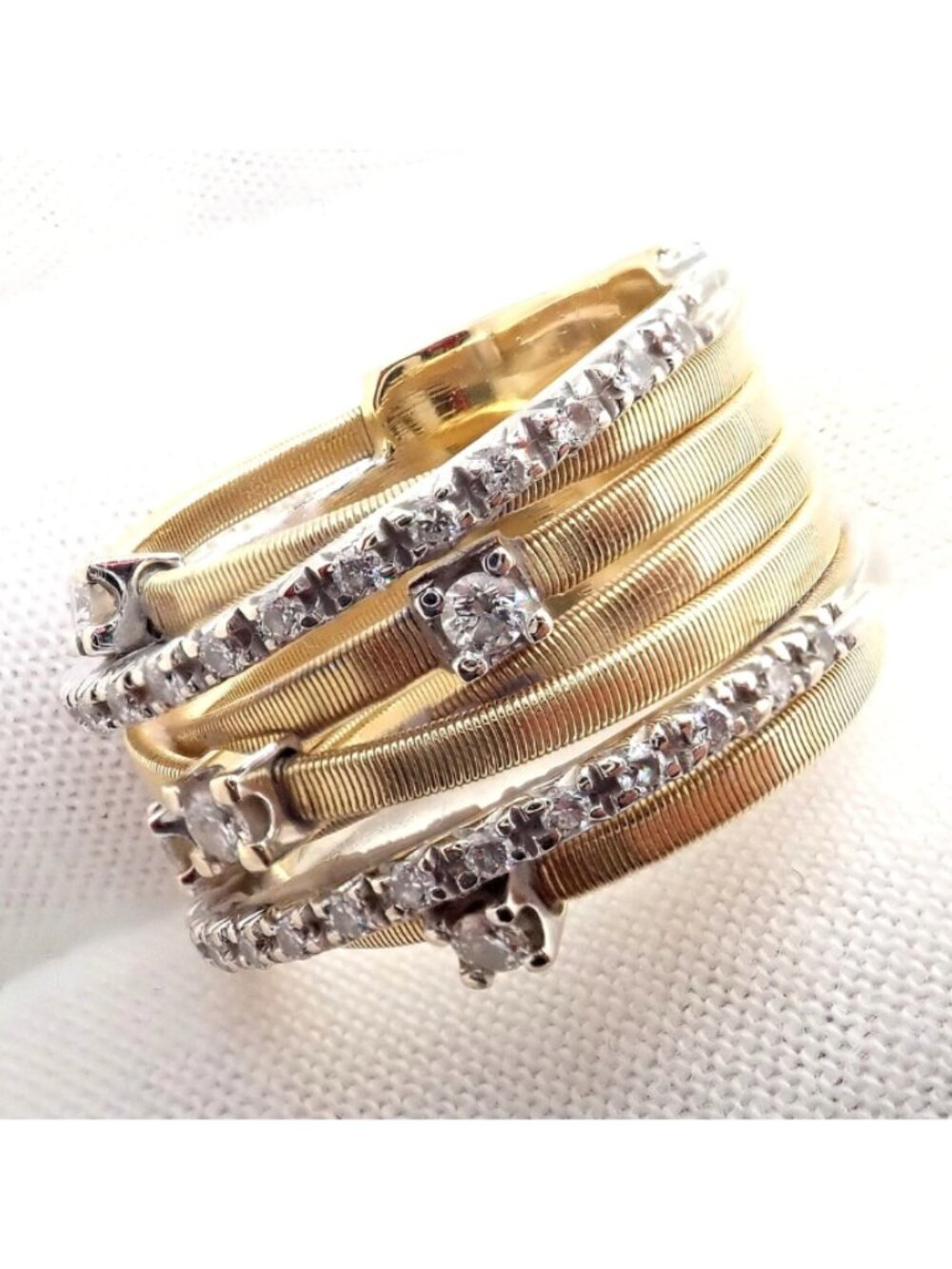 Authentic! Marco Bicego 18k Yellow White Gold Diamond 7 Row Goa Ring sz 6.5 - Picture 3 of 14